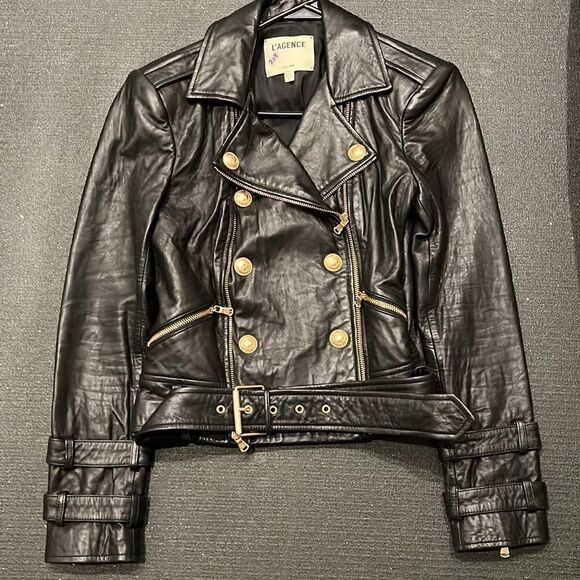 L'AGENCE BILLIE BELTED LEATHER JACKET - - Picture 2 of 5